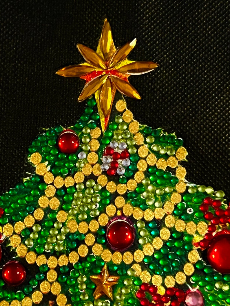 Hand Embellished, Christmas Gift Bag, Christmas Tree, Canvas Tote Bag, Shoulder Bag, Gift Bag, Shopping Bag, Diamond Art
