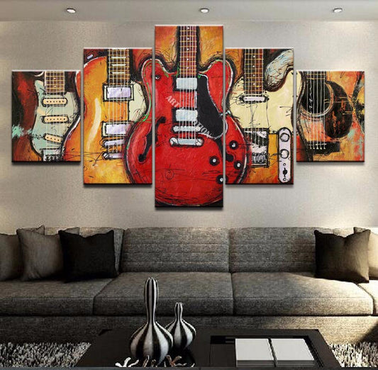 5 Piece Abstract Painting, Guitar Painting, Large Paintings for Living Room, Modern Abstract Painting, Musical Instrument Painting