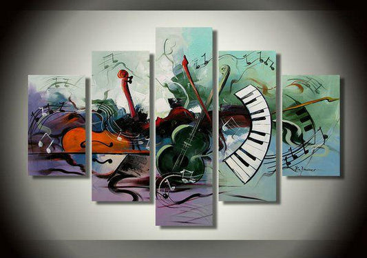 Abstract Painting, Violin, Electronic organ Painting, 5 Piece Abstract Wall Art, Musical Instrument Painting